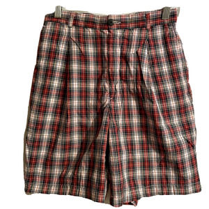 Vintage Lands' End Size 8 Red Plaid High Waist Bermuda Shorts Women Cott…
